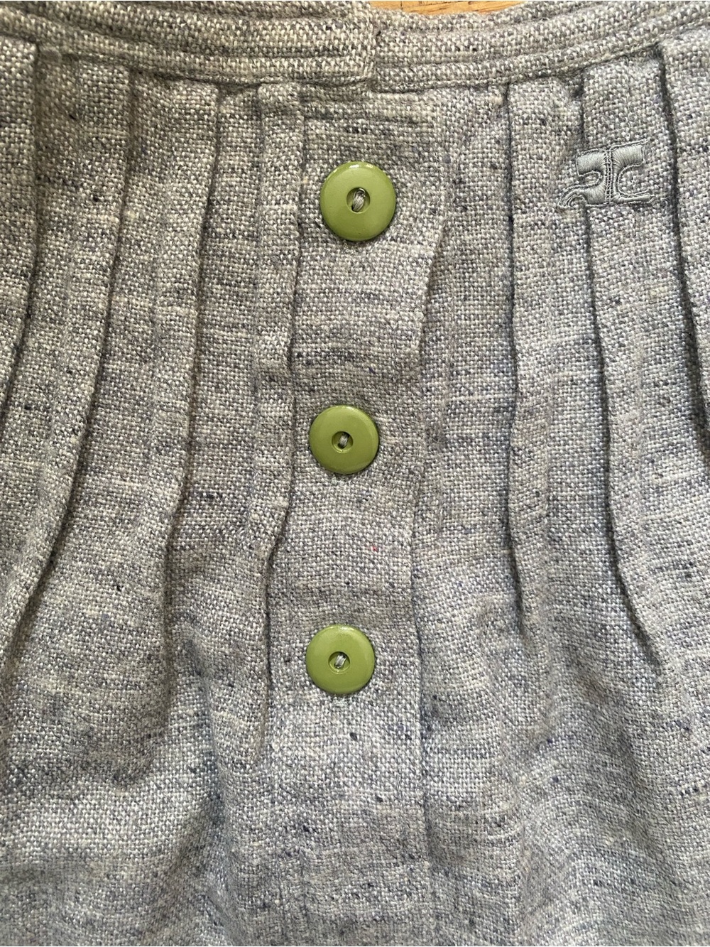 Courreges A-Line Skirt in Gray with Front Buttons - Picture 2 of 8